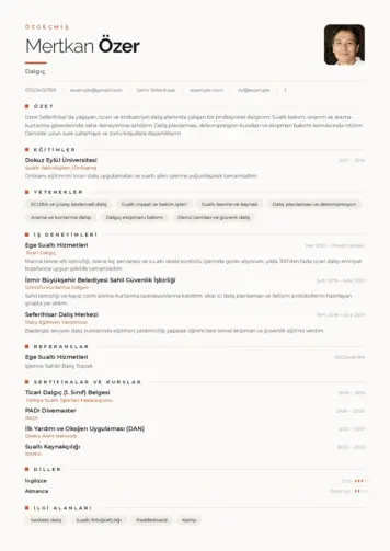 Dalgıç CV Örnekleri cv indir